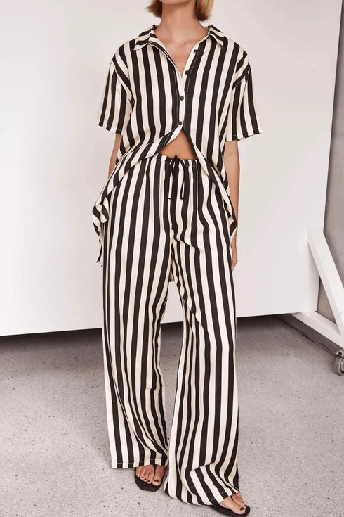 'Bronte' Striped Half Sleeve Top and Pants Set - Celes Fashion